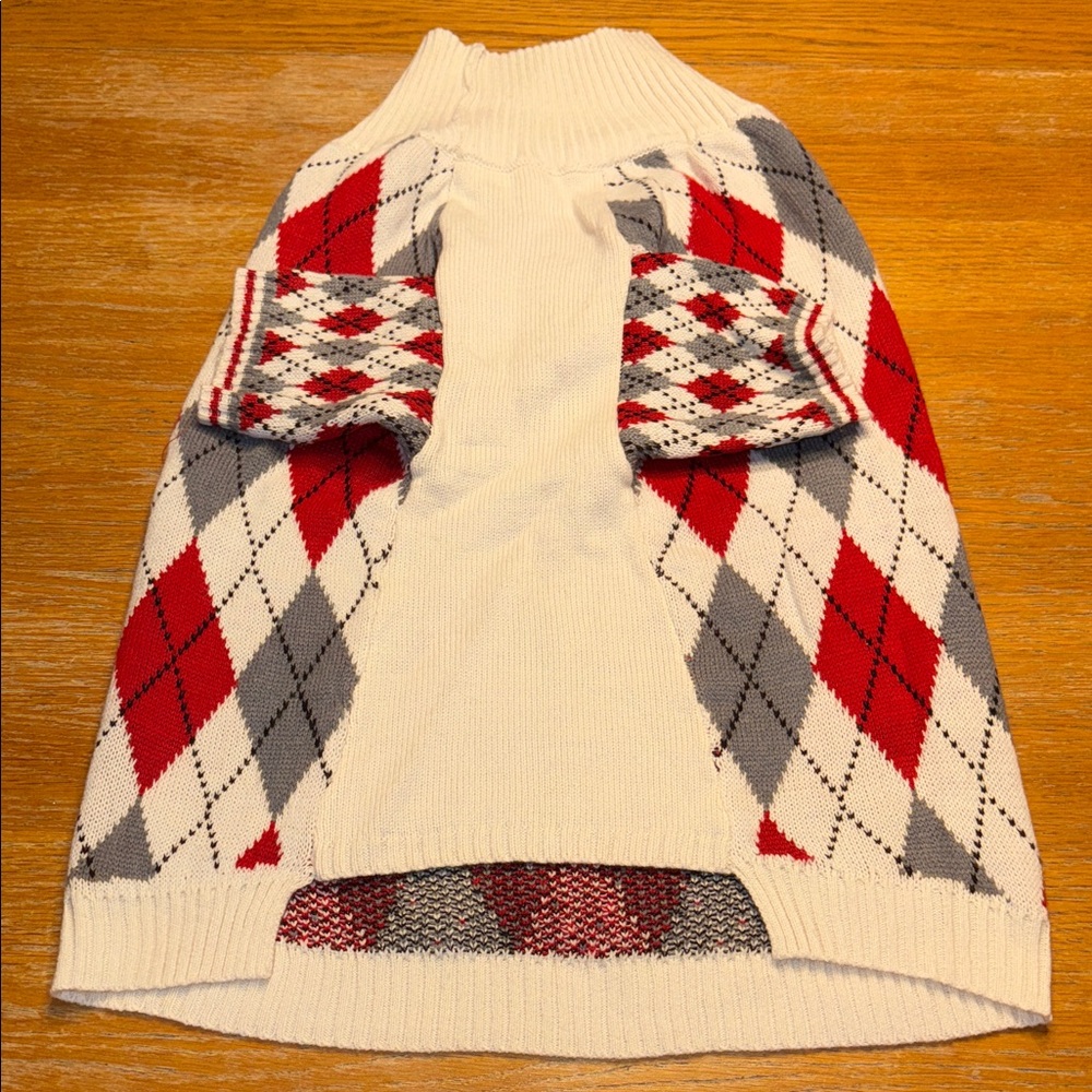 Argyle Dog Sweater - Red, Gray, and White